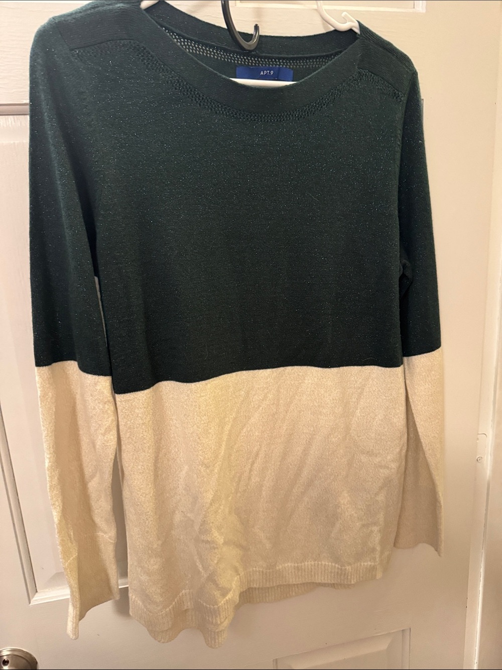 Apt. 9 Colorblock Crewneck Sweater in Dark Green and Cream